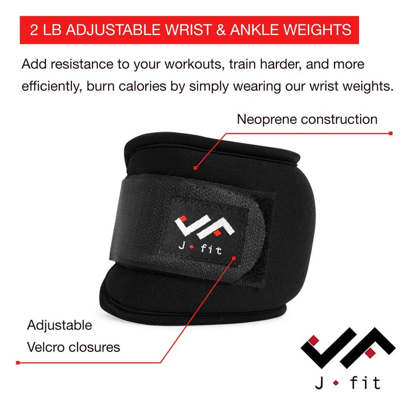 JFIT أوزان المعصم القابلة للتعديل JFIT - مجموعة من 2 - 2 رطل لكل منهما - قابلة للتعديل لملاءمة مريحة ومناسبة - تناسب الحجم الصغير / المتوسط, 2 رطل, S/M, أسود - Image 2